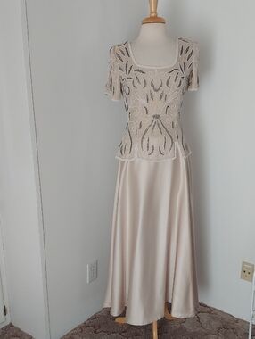 Stenay Taupe Beaded Lace Maxi Dress